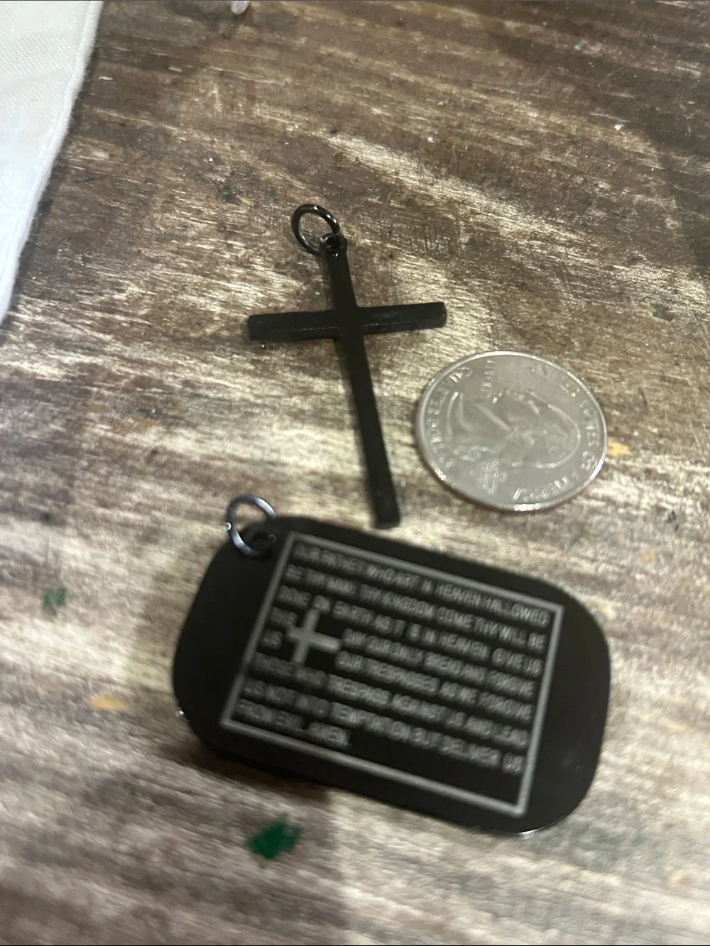 Black Cross Necklace with Engraved Lord's Prayer Dog Tag